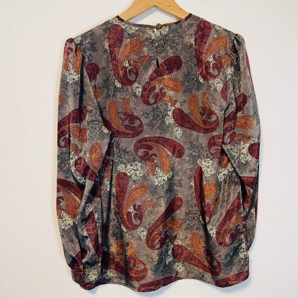 Vintage Martinique Paisley Floral Long Sleeve Blouse Size 14 - Picture 7 of 7